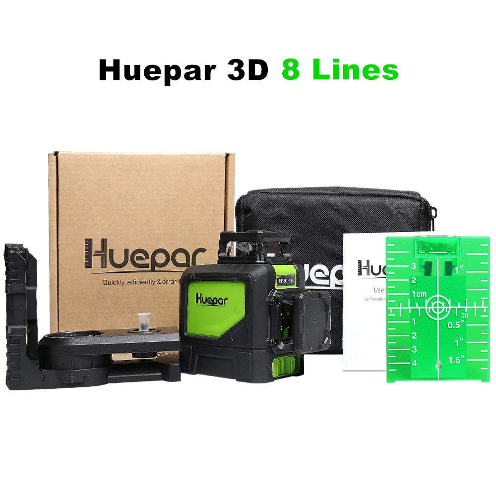 Huepar 3D лазерный уровень 8 линий 360 самонивелирующийся 902CG зеленый луч мощный