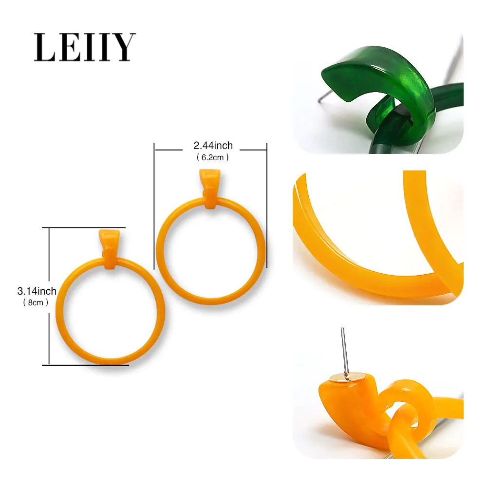 LEIIY 2 Цвет Oversize акрил круг серьги для Для женщин простой ацетат пластины Подвеска