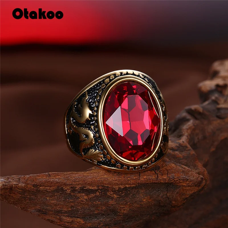 2018 мужское кольцо из нержавеющей стали золотого цвета с красным чешским камнем
