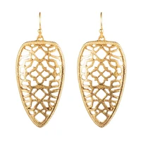 fashion brand jewelry designer inspired cutout hollow polished metallic leaves teardrop dangle drop statement earrings for women