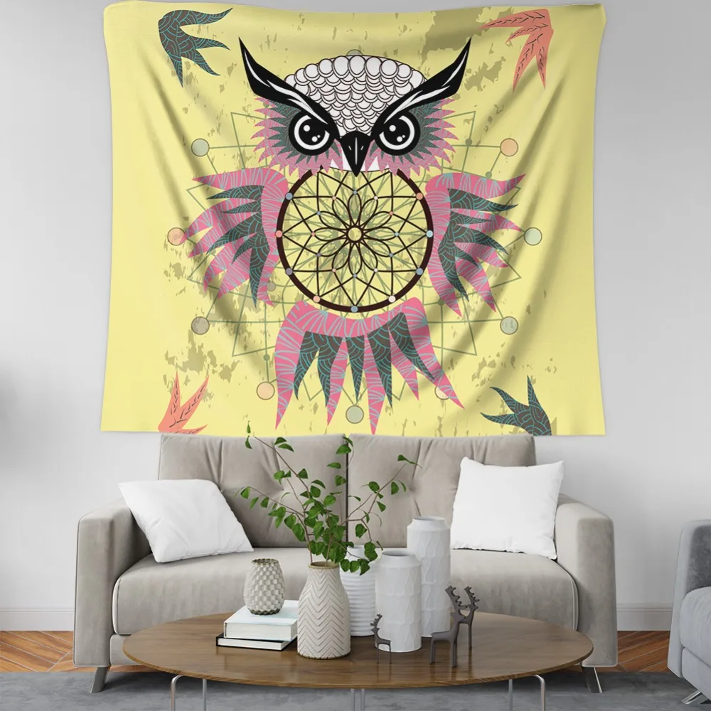 

Настенное одеяло с совой, гобелен, богемная настенная ткань, мандала, настенный коврик, Ловец снов, психоделический гобелен со стрелками