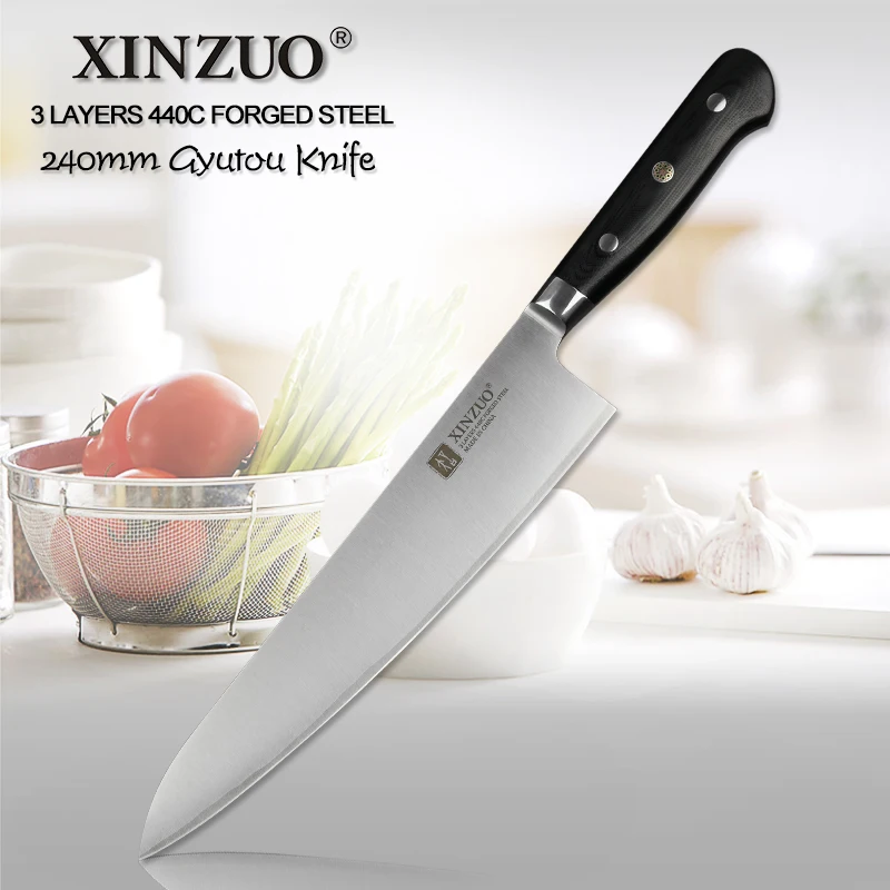 Нож шеф повара XINZUO 24 см нержавеющая сталь 3 слоя 440с нож из плакированной стали
