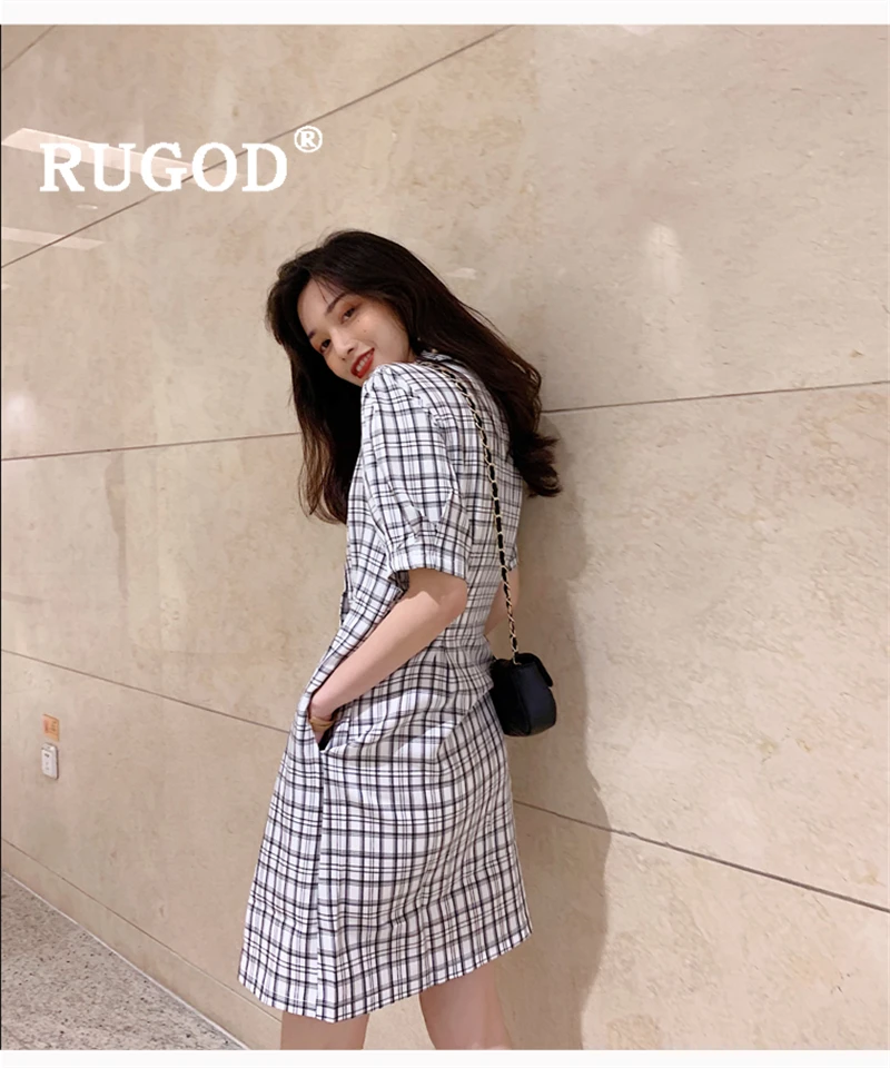 Женское винтажное двубортное платье RUGOD средней длины в Корейском стиле офисное