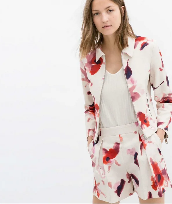 Запад высокая конец костюмы приталенный печать молния длинный рукав женское