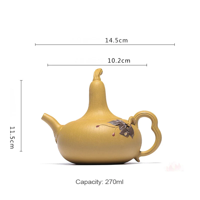 

PINNY 270ML YiXing Purple Clay Gourd Teapot Duan Mud Chinese Kung Fu Tea Pots Hand Made Zi Sha Drinkware Purple Sand Crafts