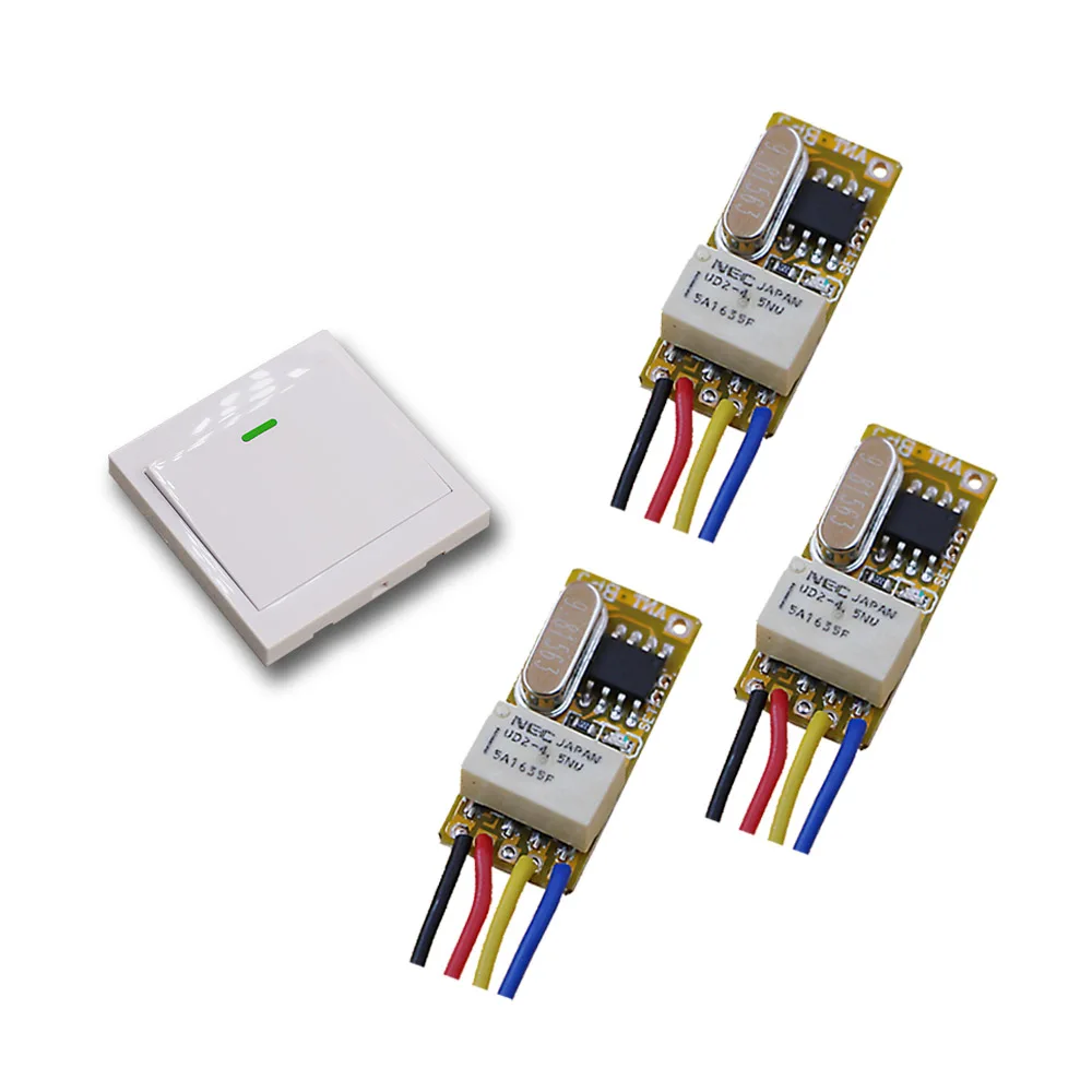 

Простой и практичный DC3.5V 5V 6V12V New1CH Беспроводной Выключатель питания 3 приемника и 1 Белый настенный передатчик пульт дистанционного управле...