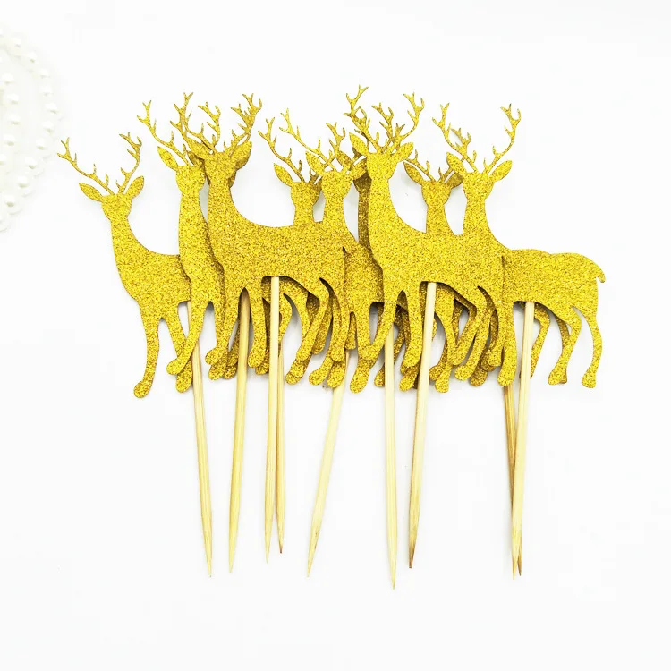 10 шт./упак. блестящая бумага для мужского торта с оленем Доу топпер золотого и