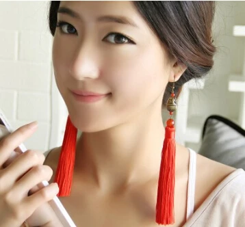 Desert wind Chinese workshop classic national red tassel earrings jewelry exaggerated female long dress personality | Украшения и