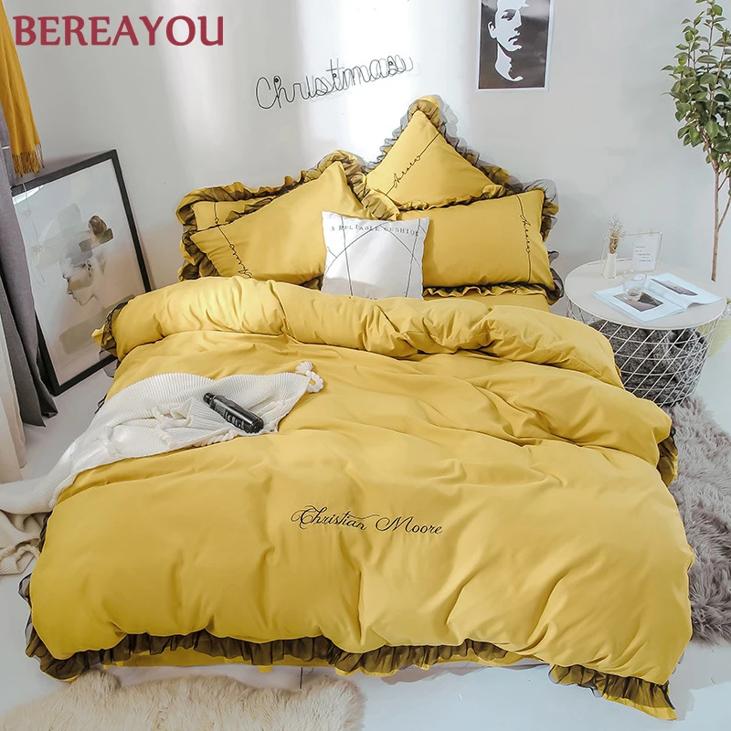 Роскошные комплекты постельного белья Голубое Кружевное пододеяльник принцессы