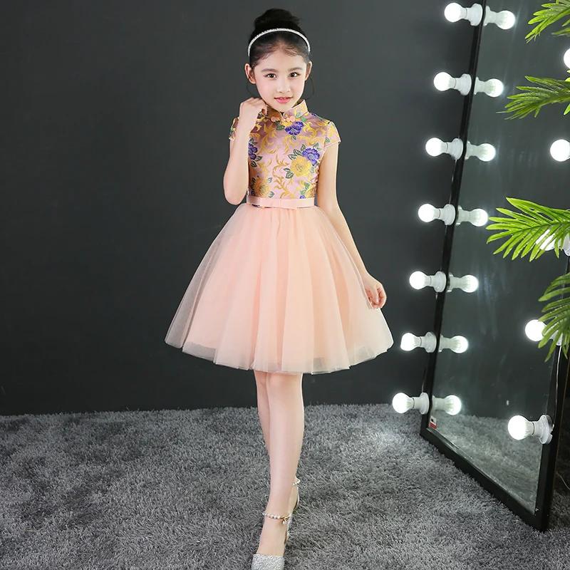 Дети Cheongsam атласные топы традиционное китайское Новогоднее платье для девочек guzheng фортепиано теплый халат Vestido Восточный