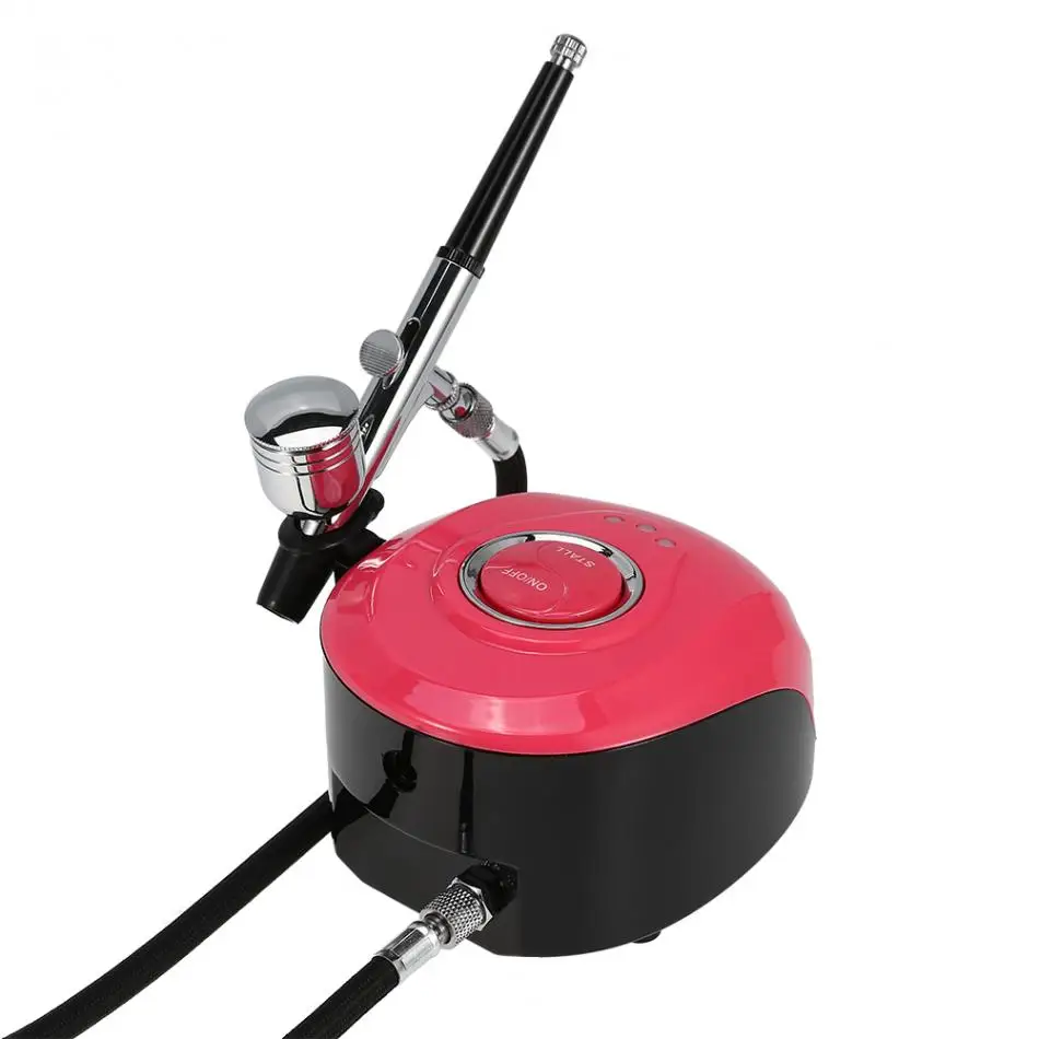 Pink US Plug Воздушный компрессор для боди-арта, тату для ногтей, краска для ногтей, мини-распылитель, макияж, пистолет, набор для нанесения краски, тату, машинка для ногтей, Аэрограф, компрессор, США, ЕС, вилка - Цвет: Pink US Plug