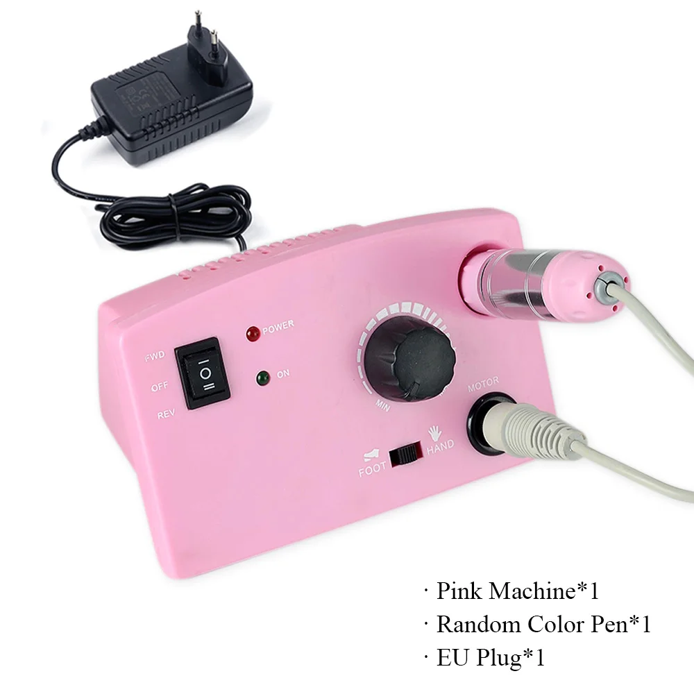 Pink and Handle EU 30000 об/мин набор для сверления ногтей, Электрический станок, профессиональный Фрезерный резак, инструмент для удаления лака и маникюра, аксессуары для ногтей LADR402 - Цвет: Pink and Handle EU