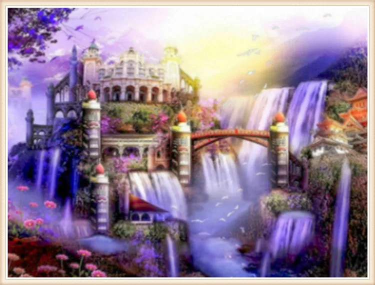 Diy квадратная картина Алмазная вышивка мозаика водопад дворец крестиком