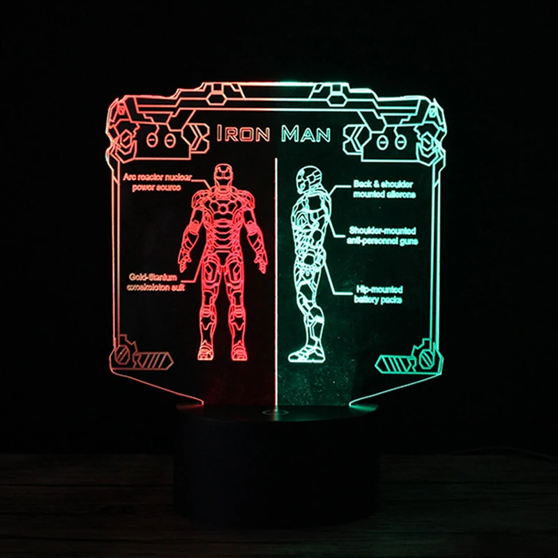 Новинка 3d лампа двухцветная мультяшная железный человек Ночной светильник