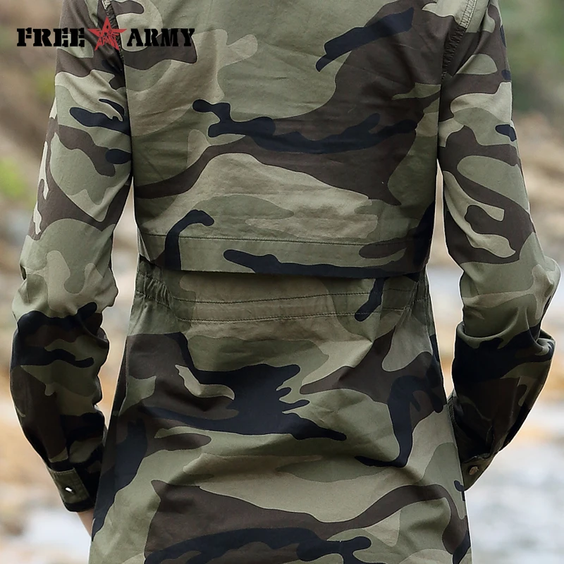 

Camouflage Long Section Shirt Women Long Sleeve Clothing Top Quality Slim Fit Designer Casual Fashion Female Shirt Buttons-Up