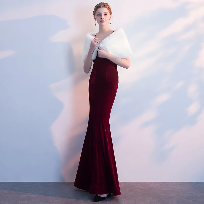 Женское бархатное вечернее платье-русалка Бордовое платье с открытой спиной и