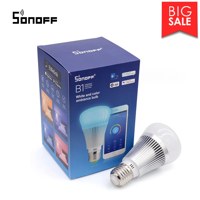 Интеллектуальный выключатель света Sonoff B1 E27 светодиодный лампочка с