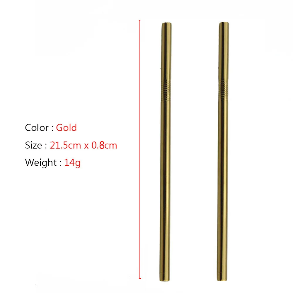 21.5cm x 0.8 Gold JANKNG 2-шт многоразовые металлические трубочки для питья 304 нержавеющая сталь крепкая гнущаяся Вертикальная соломинка для напитков для кружек с чистящей щеткой - Цвет: 21.5cm x 0.8 Gold