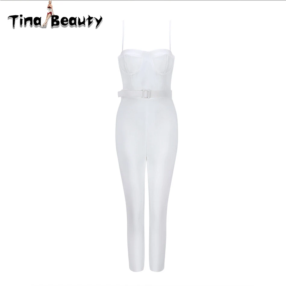 Белый Ночной клуб Сексуальная комбинезон без бретелек Для женщин Bodycon
