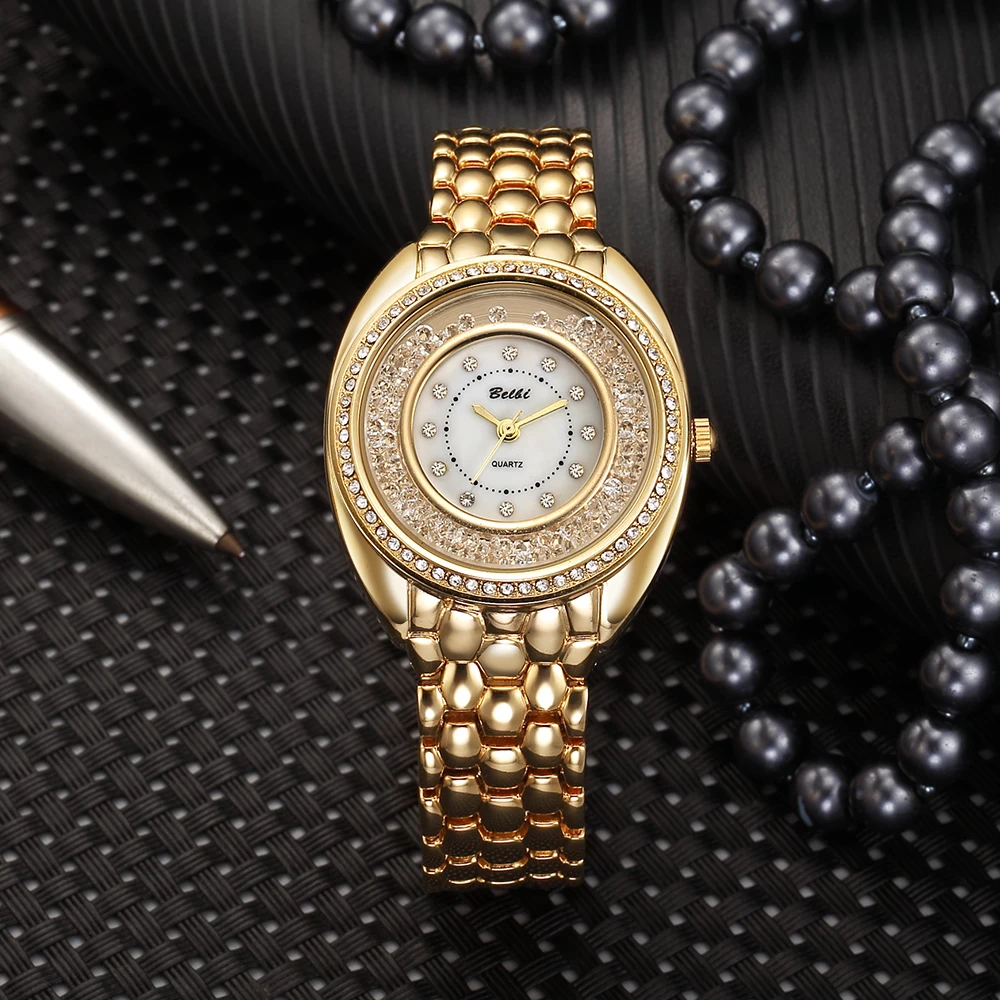 Luxury Ladies Jewelry Wrist Watches Fashion Drift Diamond Bracelet Quartz Female Watch Waterproof Gold Women Clock Brand BELBI | Наручные