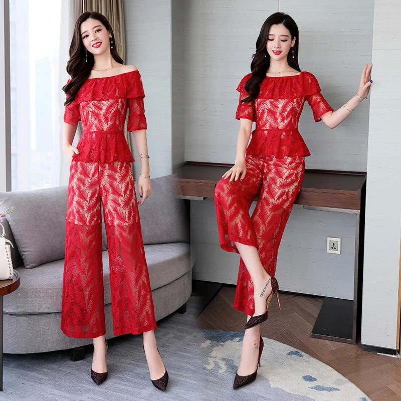 Женский комплект из двух предметов кружевной топ с коротким рукавом и воротником