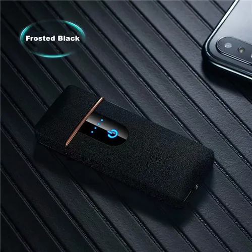 Ветрозащитная электрическая зажигалка с подключением к USB для сигарет беспламенная Вольфрамовая турбо Зажигалка Мини пальчиковая Индукционная дуговая Зажигалка гаджеты - Цвет: Matte Black