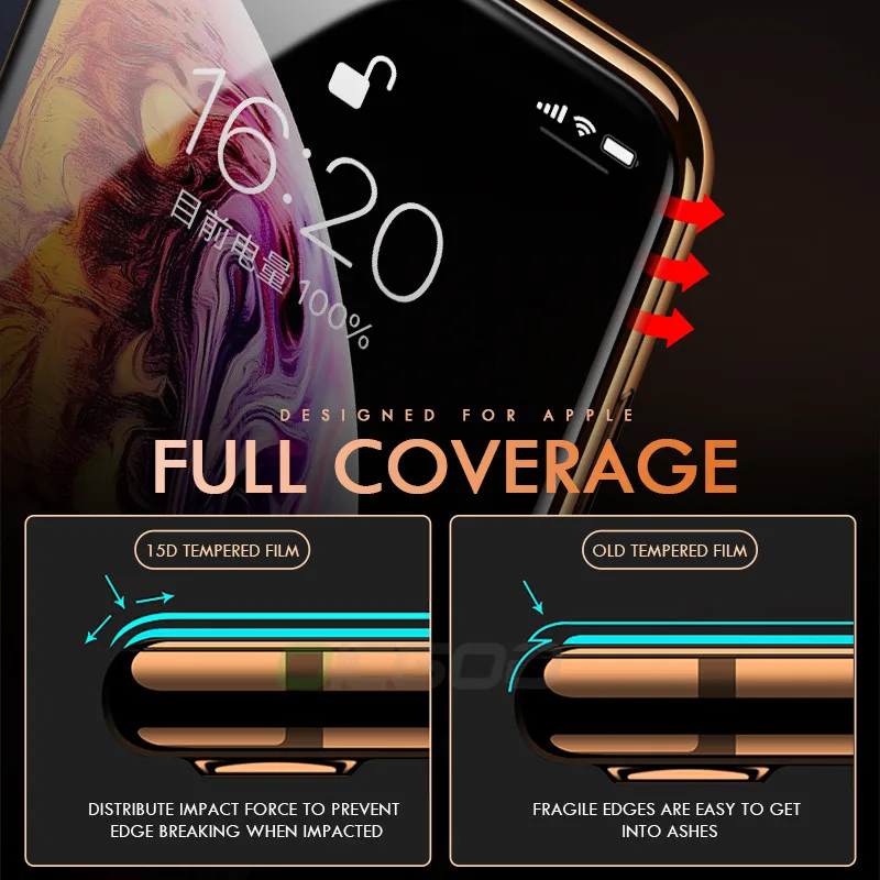 15D закаленное стекло для iPhone 6 6s 7 8 Plus Xr защита экрана полное покрытие стекло для iPhone XR X XS Max защитное стекло