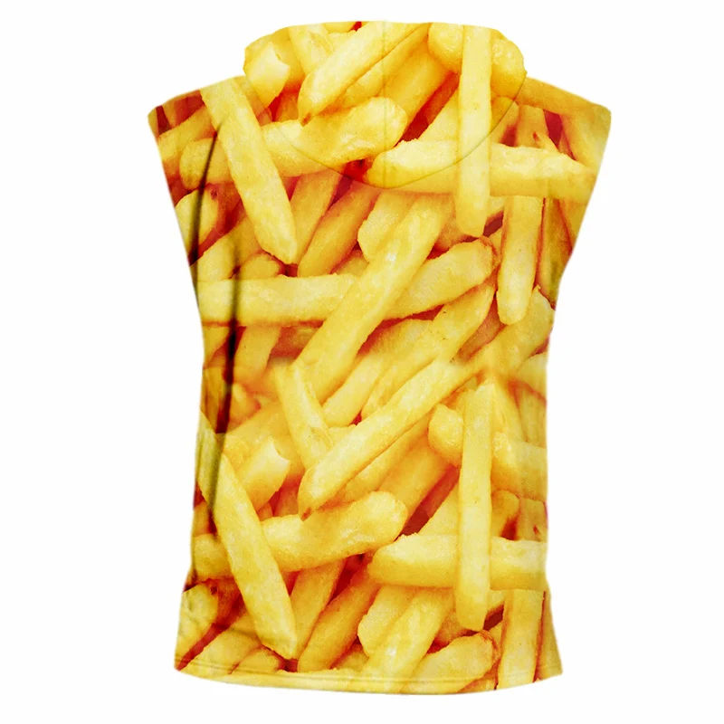 OGKB без рукавов с капюшоном Модный Круглый вырез еда 3D печать картофель фри чипсы