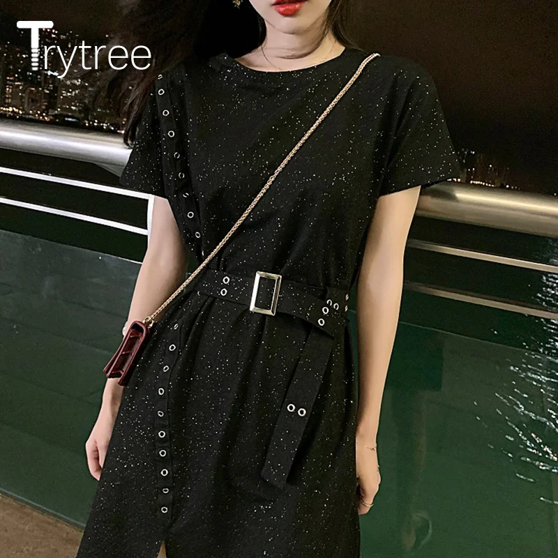 Женское платье-футболка Trytree повседневное однотонное платье в горошек из