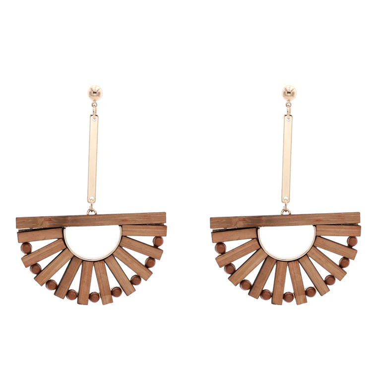 Женские бамбуковые серьги гвоздики с геометрическим элементом украшение сделай