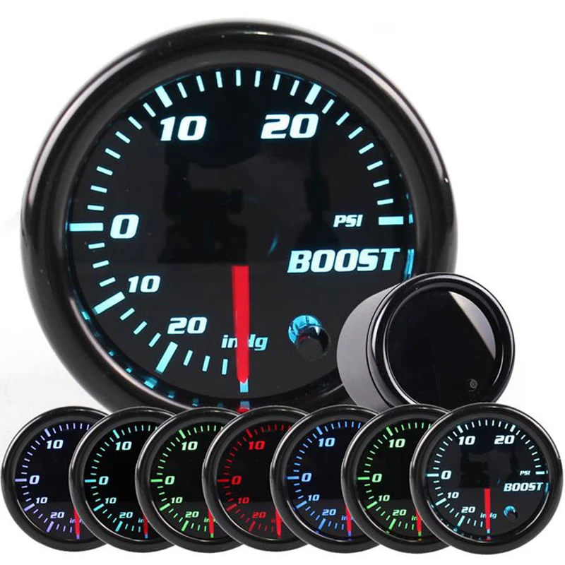 52 мм 7 цветов в 1 гоночный манометр турбо Boost Калибр бар PSI 2 дюймов температура воды давление масла вольт воздушный расход топлива Тахометр
