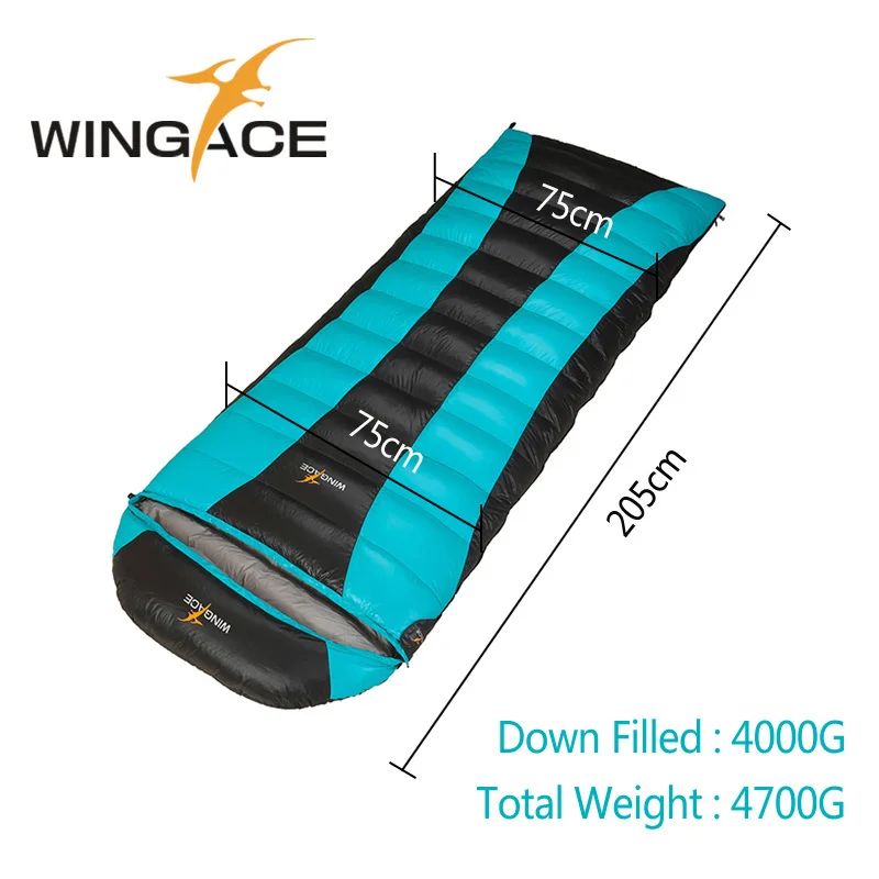 WINGACE Fill, 2000 г, 3000 г, 4000 г, пуховый спальный мешок для отдыха на природе, путешествий, спальный мешок на гусином пуху, зимний спальный мешок для взрослых, для кемпинга - Цвет: Sky Blue 4000G