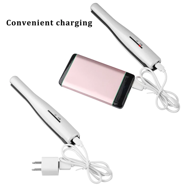 

USHOW 2 in 1 Mini Ceramic Hair Straightener Hair Curler Li-ion Rechargeable Battery Portable Travel Straightening Irons