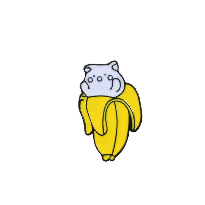 Banana Cat Фрукты булавки мультфильм Персик лимонный банановый черника авокадо Милая брошь Kawaii кнопка значки куртки нагрудные эмалированные булавки детские ювелирные изделия - Окраска металла: Banana Cat