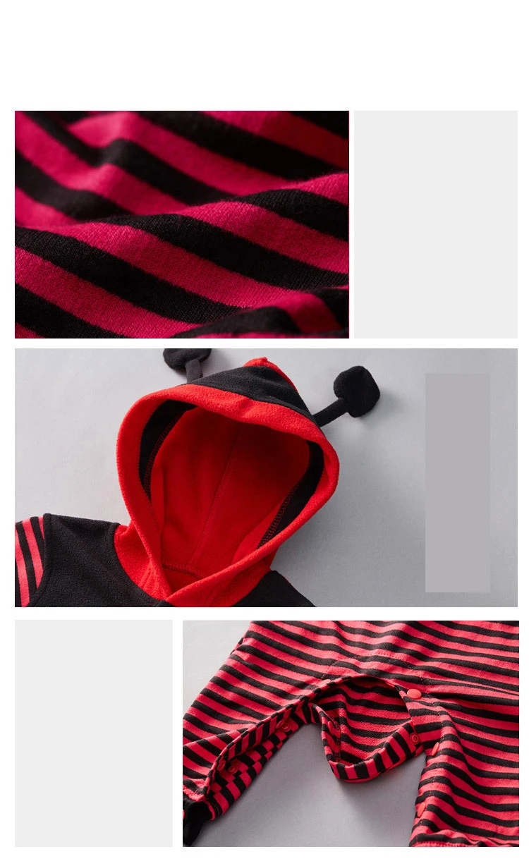 Весенне-осенняя фланелевая Одежда для мальчиков и девочек с рисунком божьей коровки, костюмы, комбинезон для малышей, комбинезоны с длинными рукавами и капюшоном, Одежда для младенцев