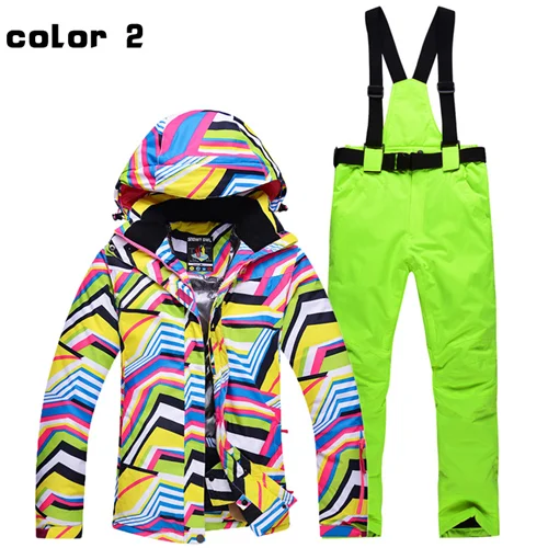 color Новые лыжные костюмы куртки брюки для женщин комплекты для сноубординга Женская зимняя спортивная одежда дышащий водонепроницаемый теплый - Цвет: color