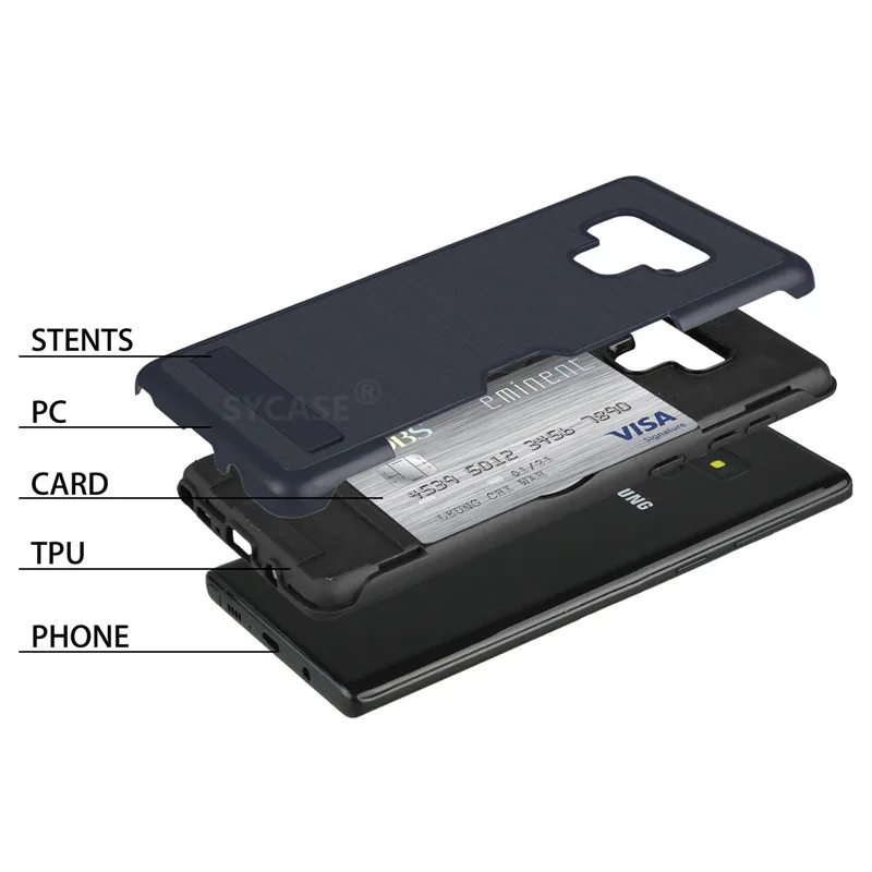 SYCASE Simple business Card Man Shell For Samsung Galaxy S8 Plus S9 plus Nate8 note9 Case Woman Lnvisible Stand Drop-proof Cover |