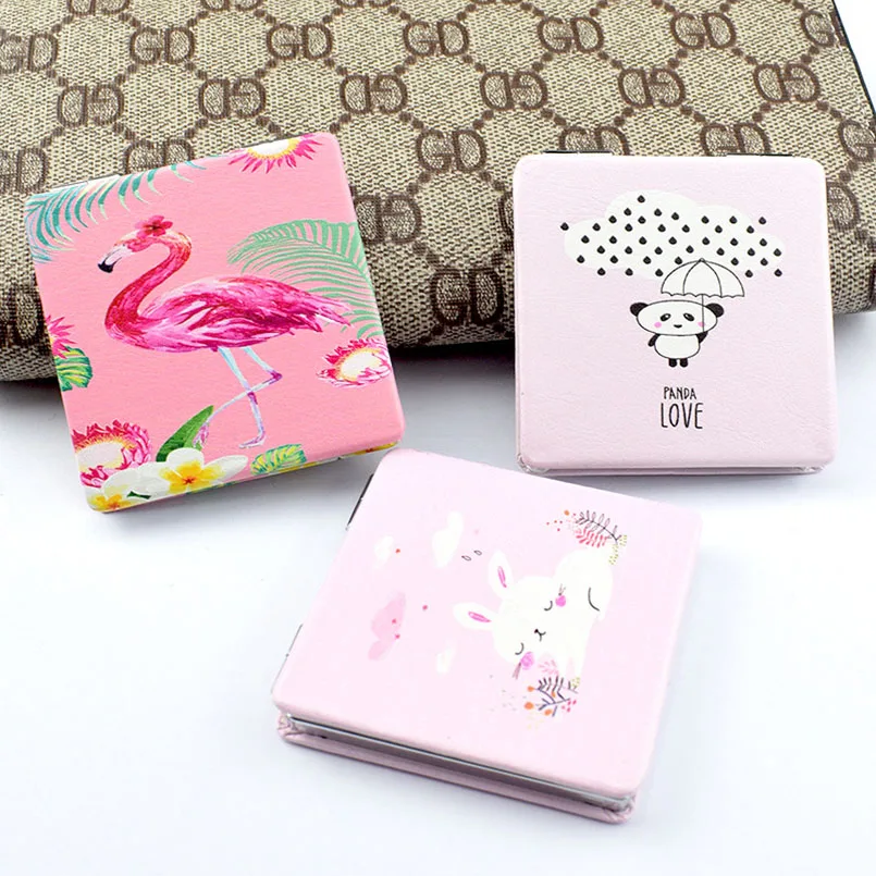 1 шт. косметическое зеркало с квадратным карманом и мультипликационным рисунком