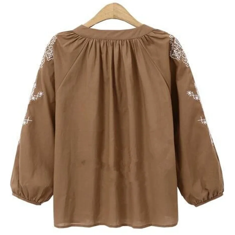 NYFS 20201 Осень женские блузки рубашки с длинным рукавом вышивкой Национальный