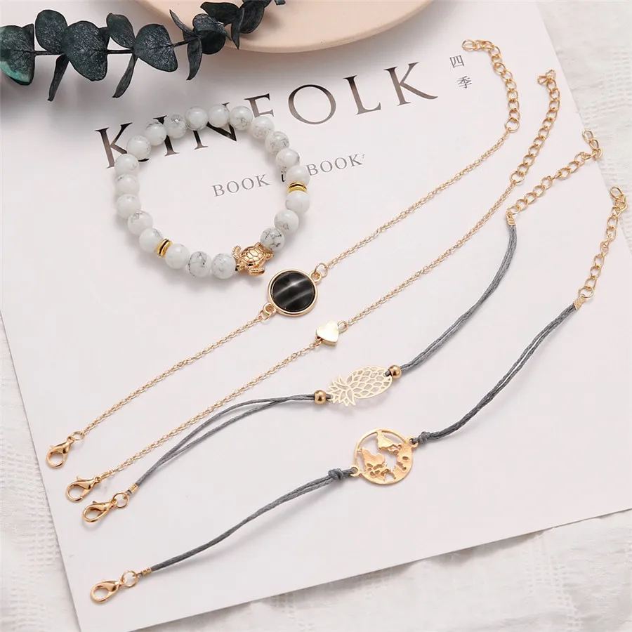 Винтажные Браслеты Mujer с белым камнем Boho, женские браслеты с ананасовым черепахой, модный пляжный Шарм с сердцем, браслет Femme