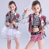 3 pcsset girls competition sequins ballroom jazz hip hop dance kid performance costumes stage wear dancing clothing outfits