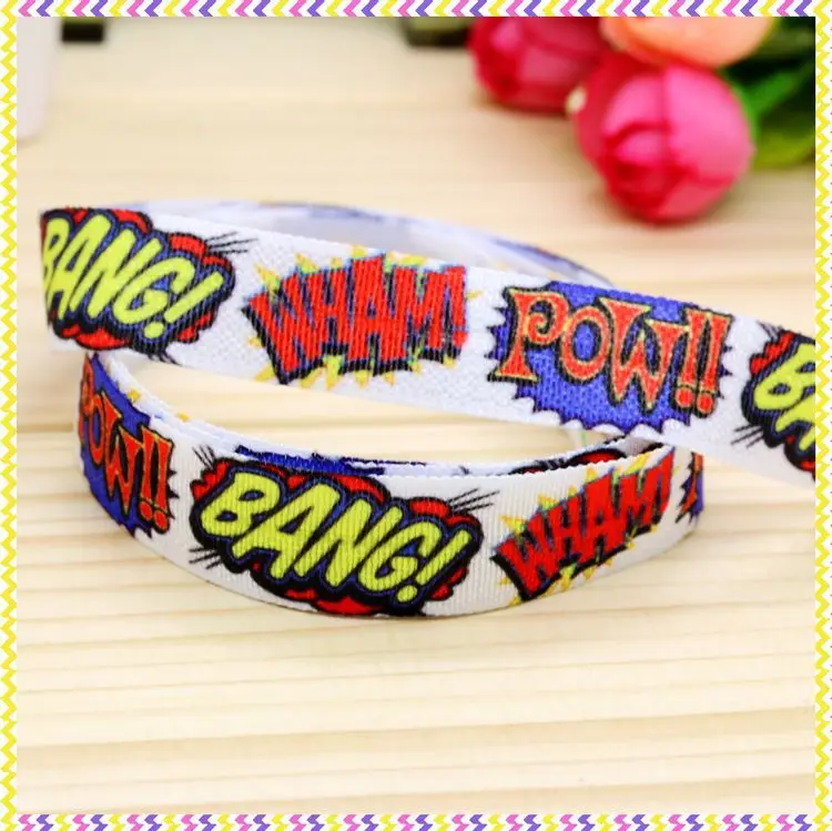 

5/8'' Free Shipping Fold Elastic FOE Bang Pow Printed Headband Headwear Hairband Diy Decoration Sewing OEM P4246