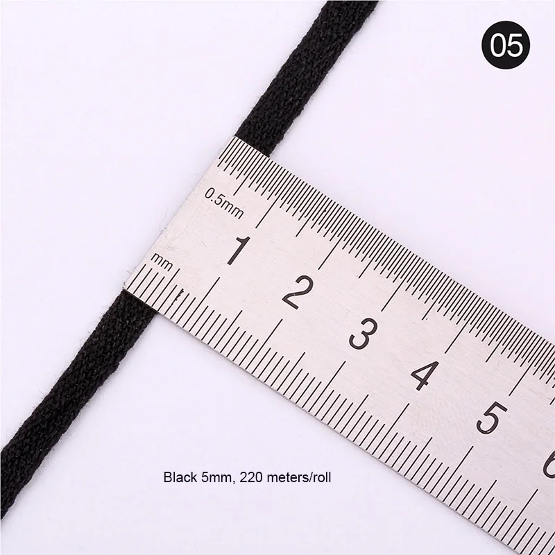 5mm black 220meters 220/280/300 метров 5 мм/7 мм ширина хлопок лямки Швейные аксессуары ленточный ремешок лента белый/бежевый/черный для одежды сумка - Цвет: 5mm black 220meters