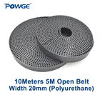 POWGE 10 метров PU Black HTD 5M Открытый зубчатый ремень 5M-20 мм ширина 20 мм полиуретановая сталь дуговой зуб 20HTD5M синхронный ремень шестерня