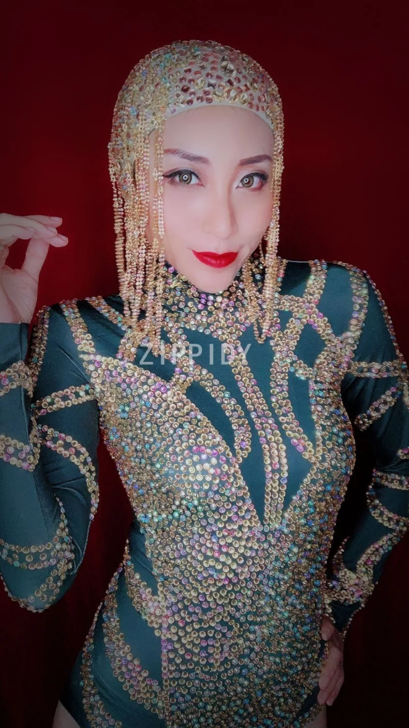 2018 Multicolor Bright Stones Bodysuit Women's Birthday Celebrate Outfit Nightclub Dance Wear Party Bodysuit Performance Clothes