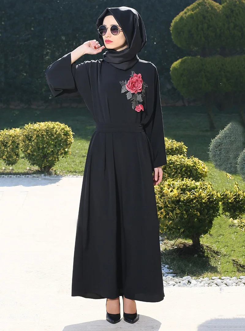 2018 повседневная одежда для взрослых с цветочной вышивкой Турецкая мода абайя