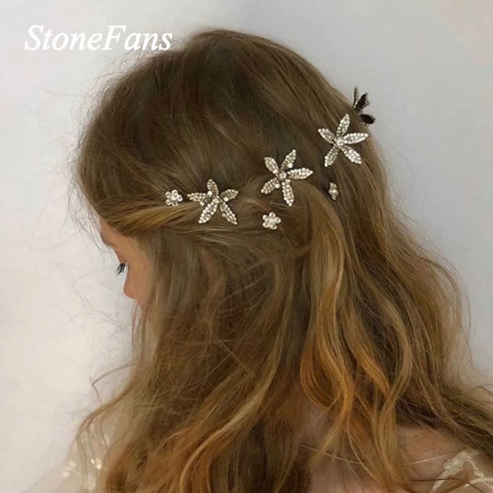 Stonefans Цветок Bling Rhinestone Bobby шпильки серебро для женщин винтажные свадебные заколки для волос с аксессуары из камней Рождество