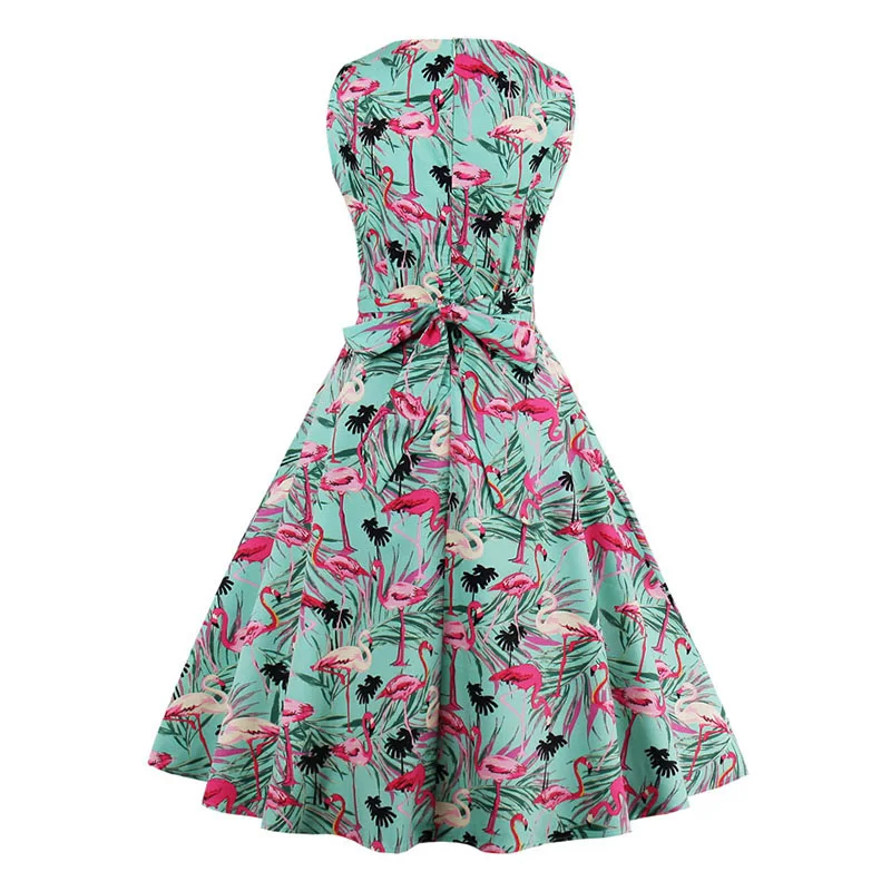 MoYan Flamingo Print Summer Dress Women 2018 Sleeveless Swing 50s Hepburn Vintage Tunic Ukraine Party Dresses Sundress | Женская одежда