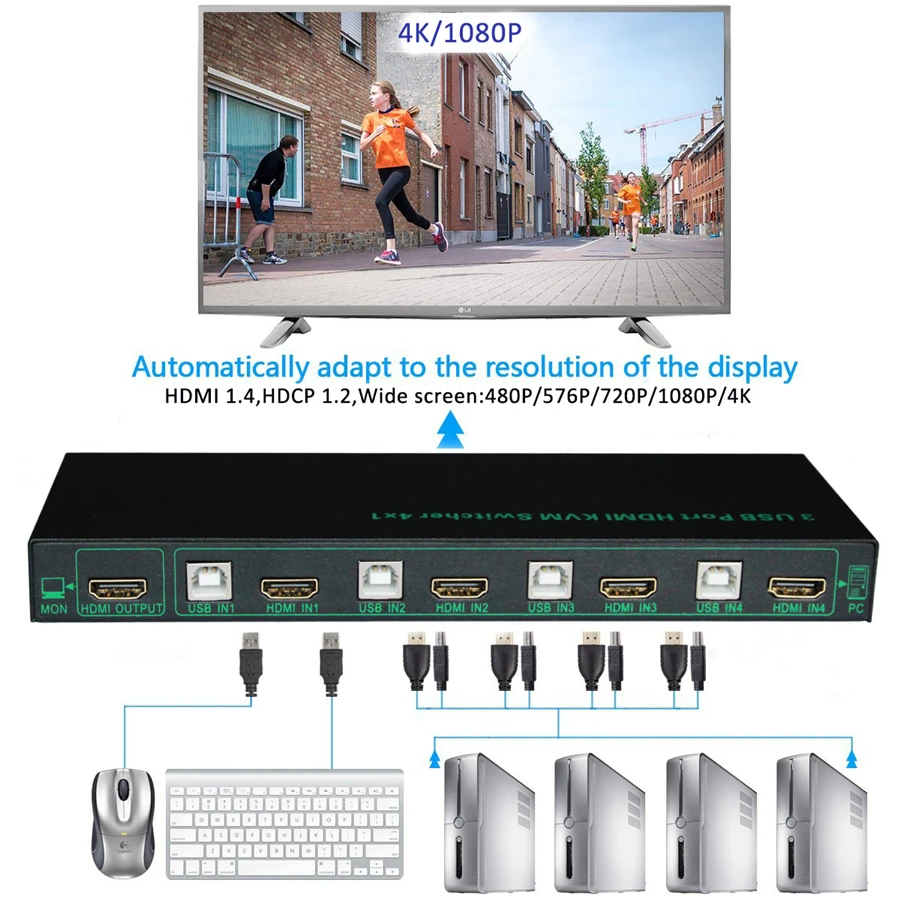 2018 новый 2 порта KVM коммутатор HDMI 4 USB К PS/2 Поддержка горячий ключ 0 2/4 порта|Кабели