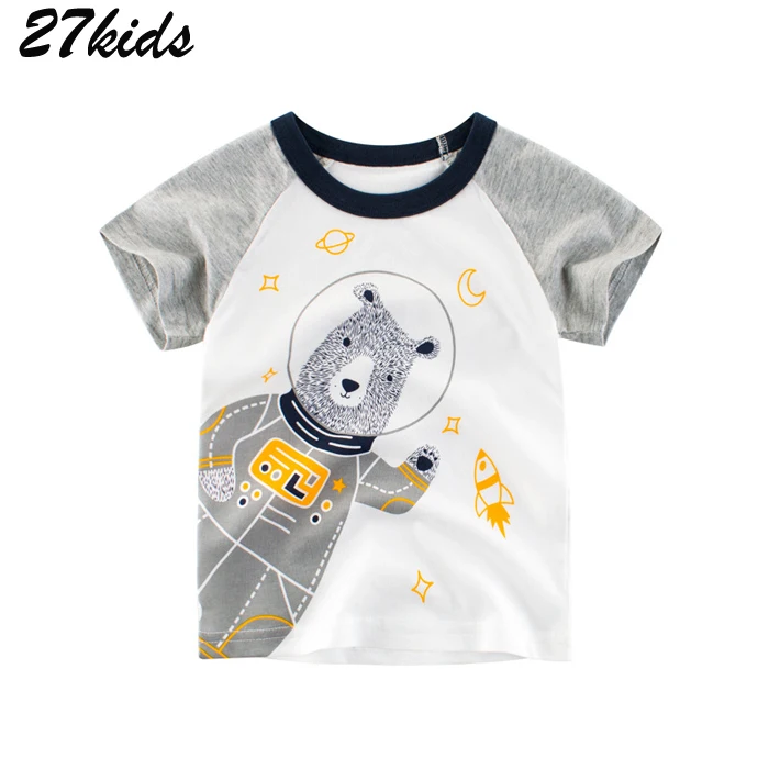 

27kids 2-9Years Cartoon Bear Spaceman Children Kids Boys Tops Tees T Shirt Cotton Baby Girl's Short Sleeve Clothes Summer Shirts